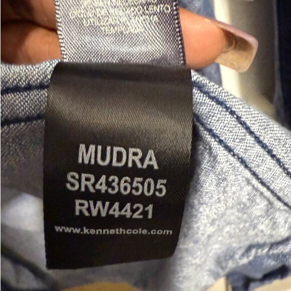 Kenneth Cole Reaction Denim Chambray Shirt Men’s Large Zip Pocket Casual - Picture 9 of 13